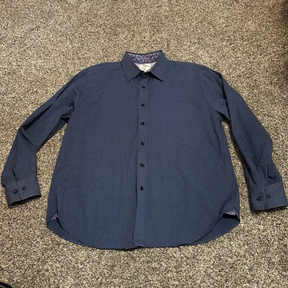 Con.Struct Men’s Long Sleeve Button Down. Blue W/ white polka dot Cotton Size L